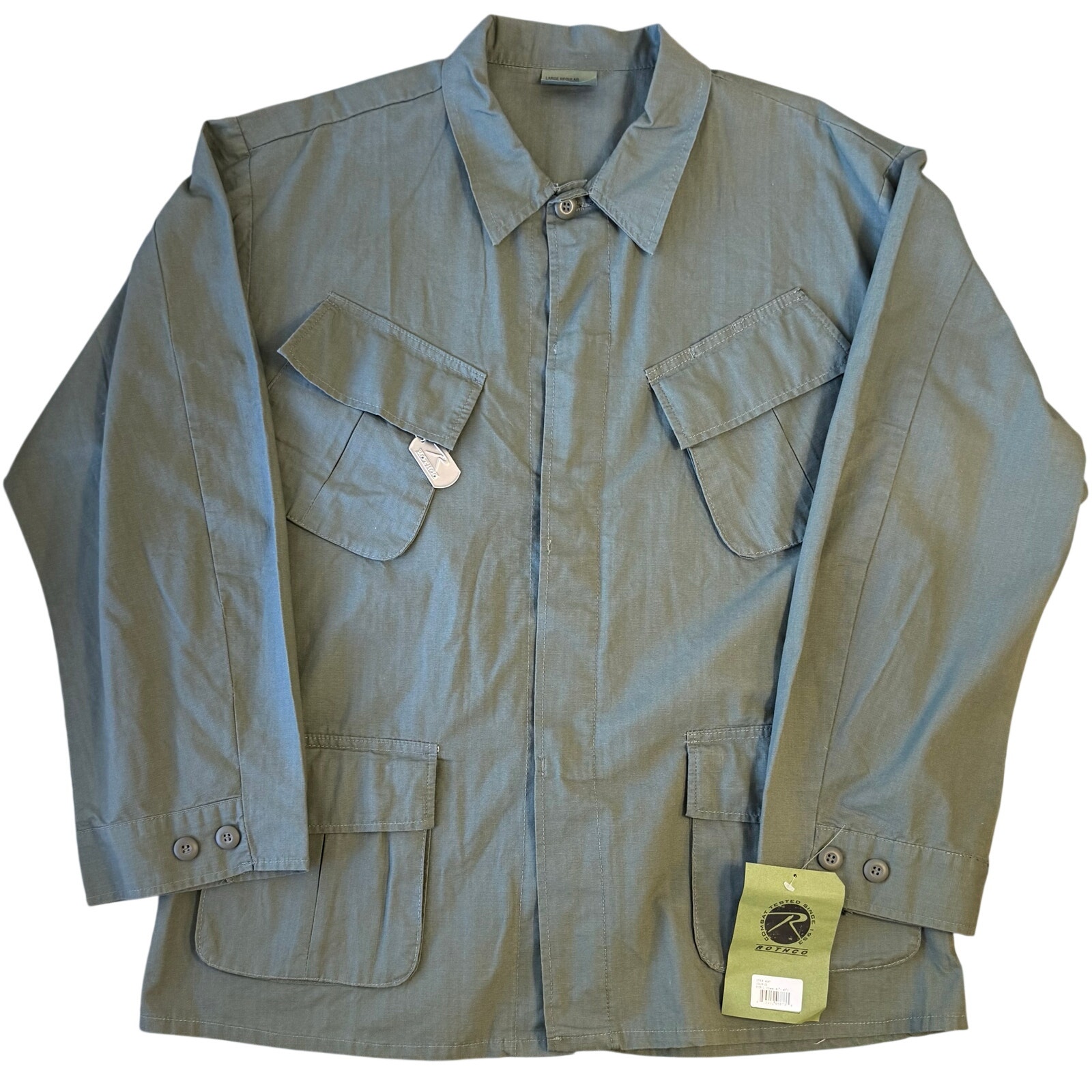 Rothco Vtg Vietnam Fatigue RipStop Shirt Military Tactical Olive Drab Large Reg